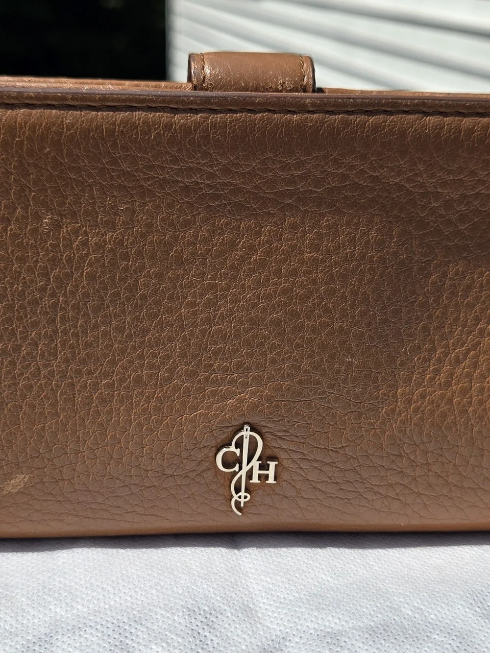 GUC Cole Haan Brown Pebbled Leather Wallet Clutch with Silver Logo